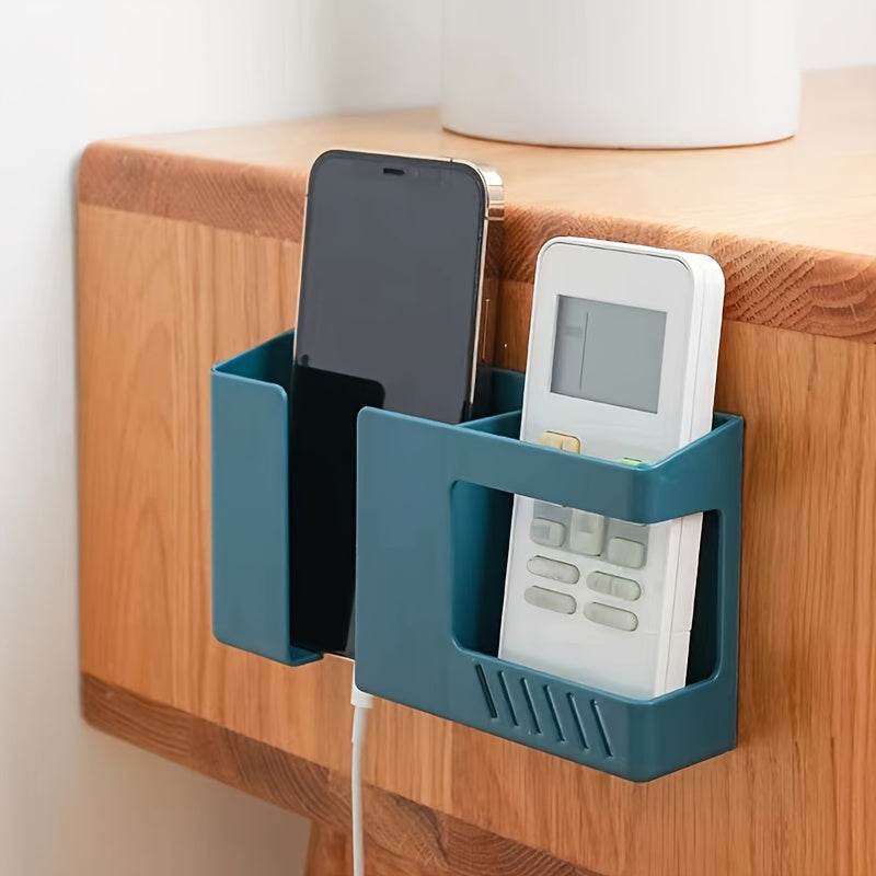 Colorful Wall Mounted Storage Rack for Organizing Remote Controls and Smartphones in Space-Saving Design with Utility Hooks