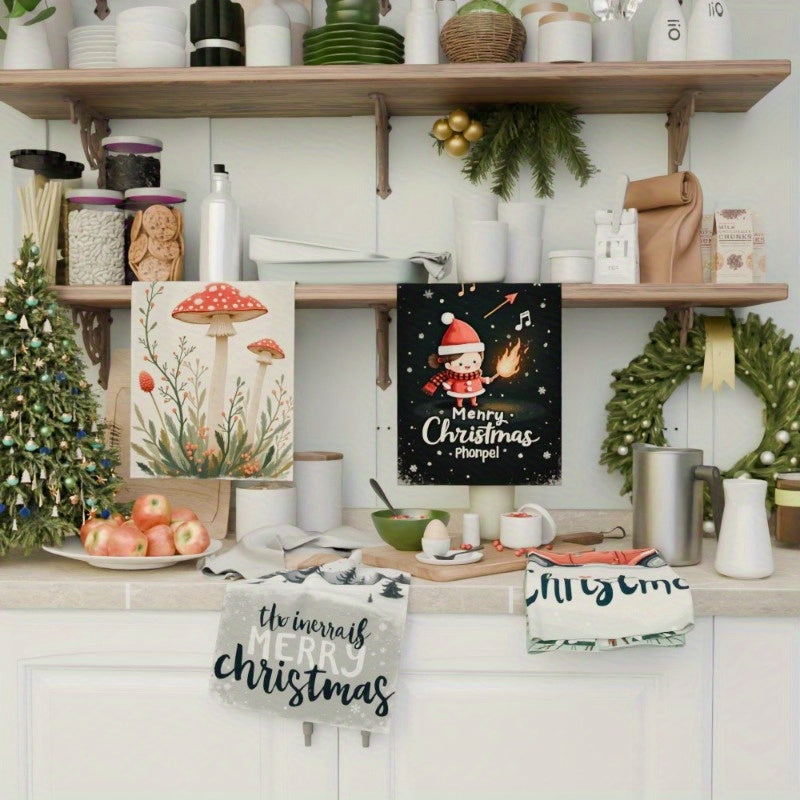 Set of 4 Christmas Towels 18x66cm Decorative Gifting Holiday Home