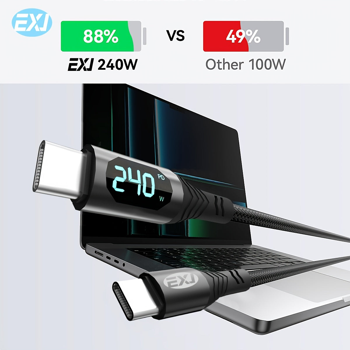 240W Type-C to C Fast Charging Cable with Digital Display Nylon Braid Compatible with iPhone Samsung Xiaomi Google Tablets and Phones