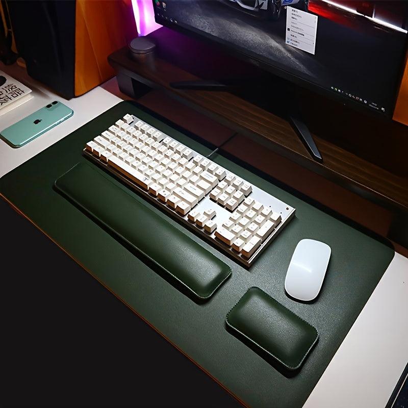 Ergonomic Faux Leather 3-Piece Desk Set with Large Mouse Pad Keyboard Mat and Wrist Support