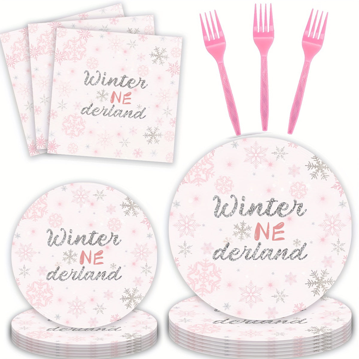 Winter Themed Disposable Paper Plates and Paper Towels Pink Snowflakes Birthday Party Supplies