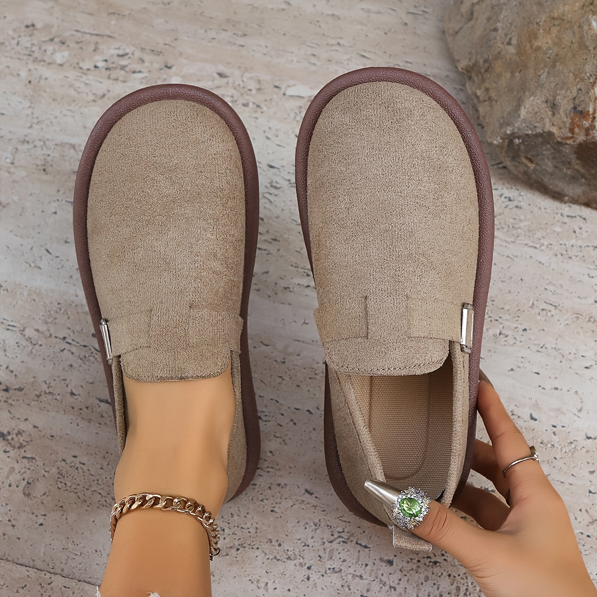 Women's Fabric Loafers with Buckle and Sequin Accent All-Season Slip-On Shoes