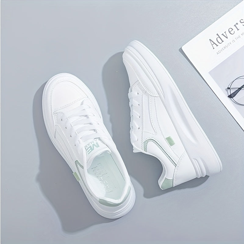 Women's White Low-Top Sneakers with Mint Green Accents Casual Shoes for All-Season Outdoor Use