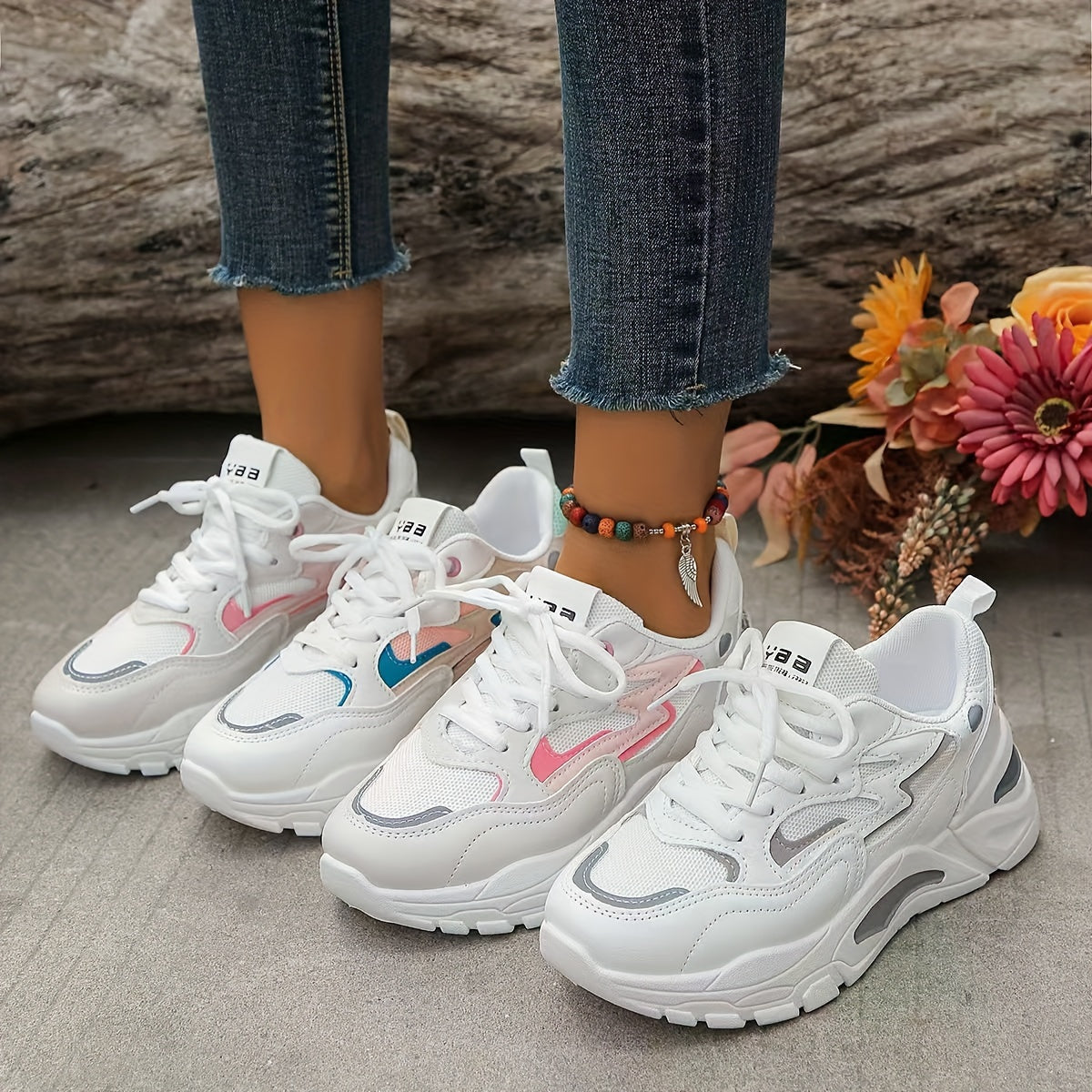 Женские сетчатые кроссовки в стиле color block для casual спорта, низкий топ, беговые обувь