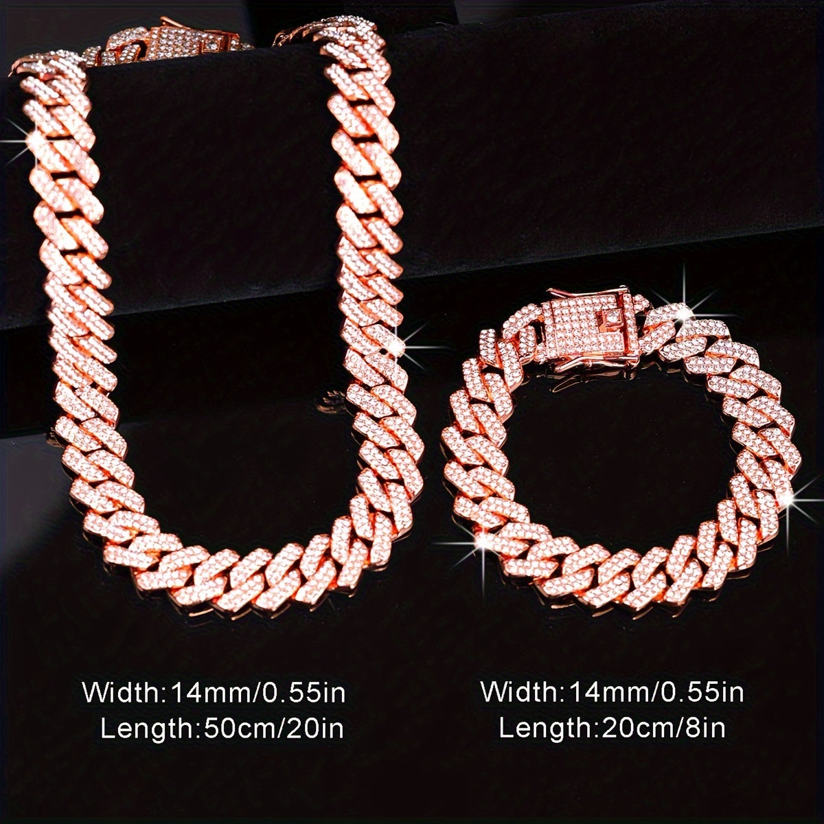 Set of 2 Punk Style Chain Necklace and Bracelet Unisex Jewelry for Men Women