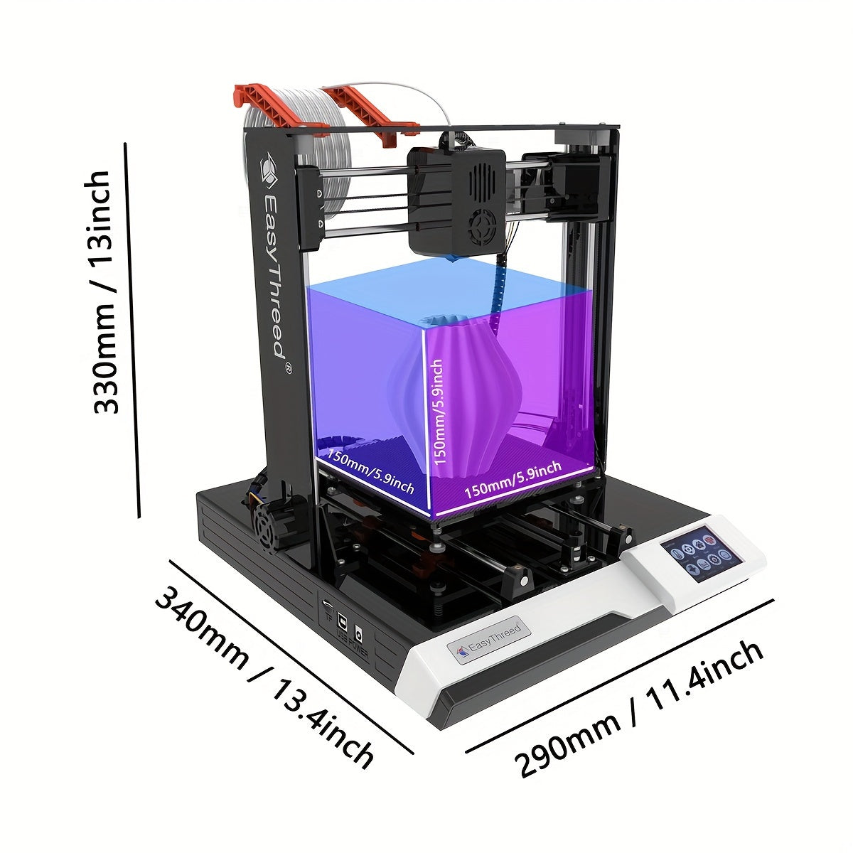 3D Printer with Heated Bed and Screen 5.9x5.9x5.9 Inches Low Noise EU Plug
