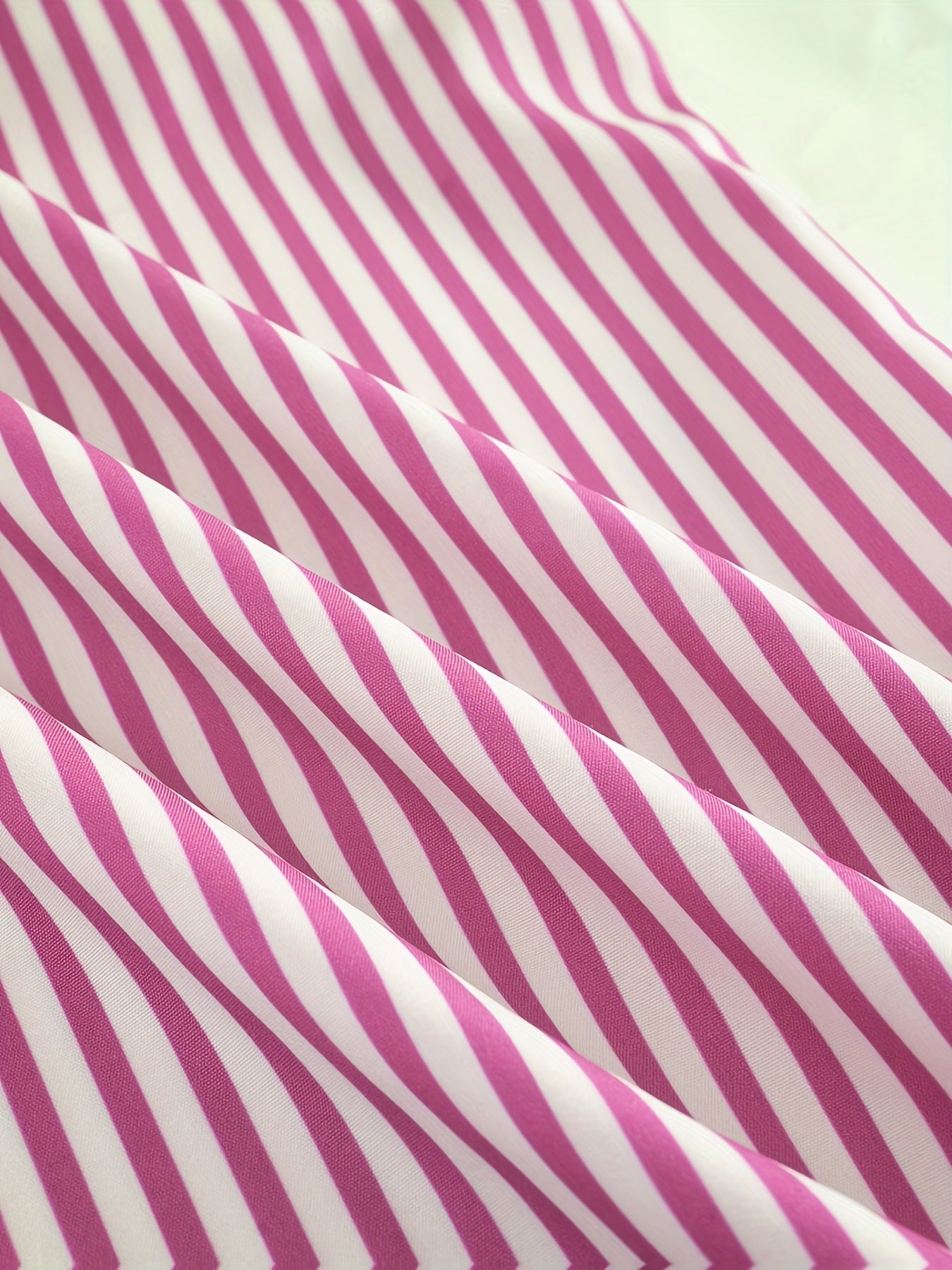 Women's Plus Size Striped Button-Up Shirt with Tie Neck Green White