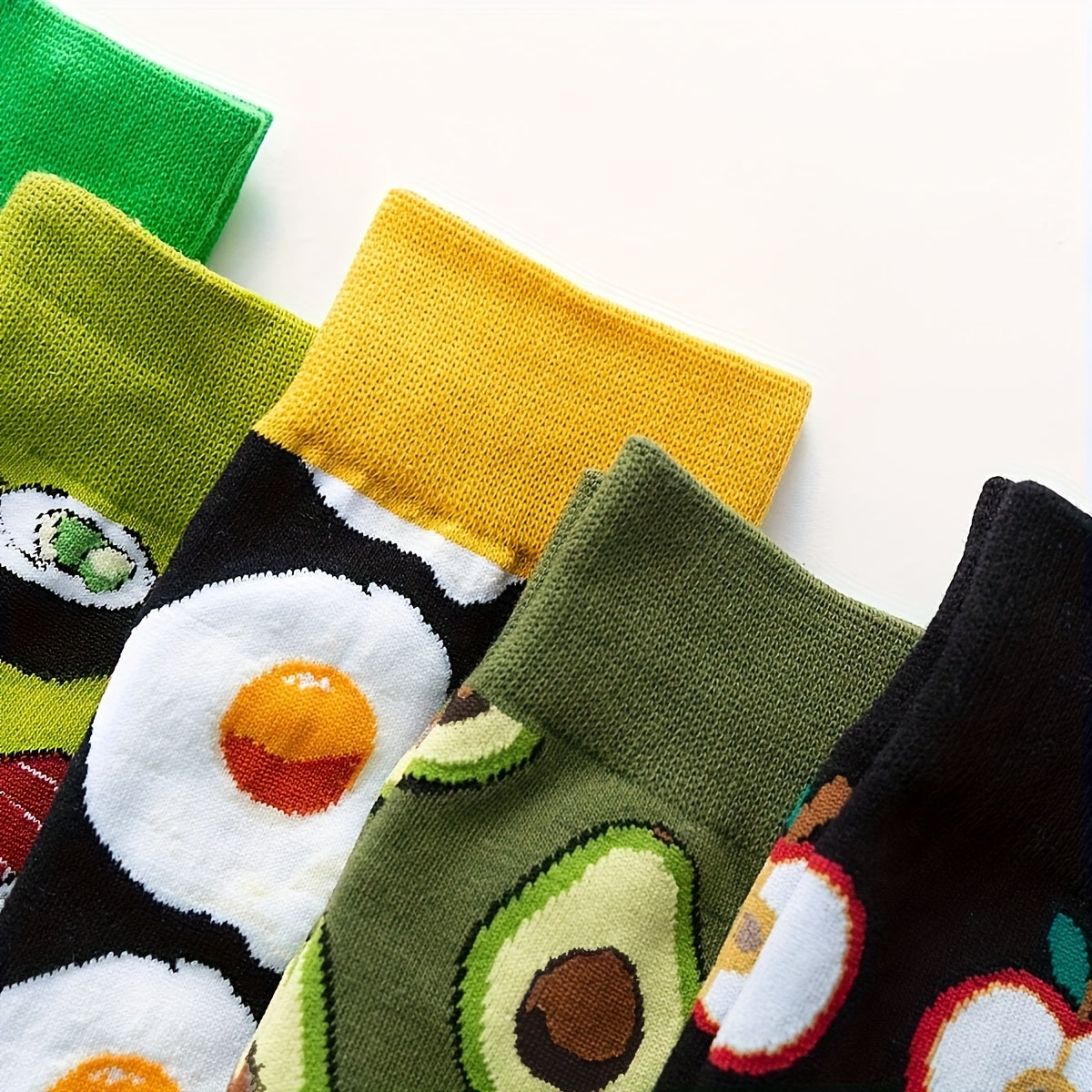 Women's Short Socks 5 Pairs Knit Fabric Fried Egg Burger Pattern Casual