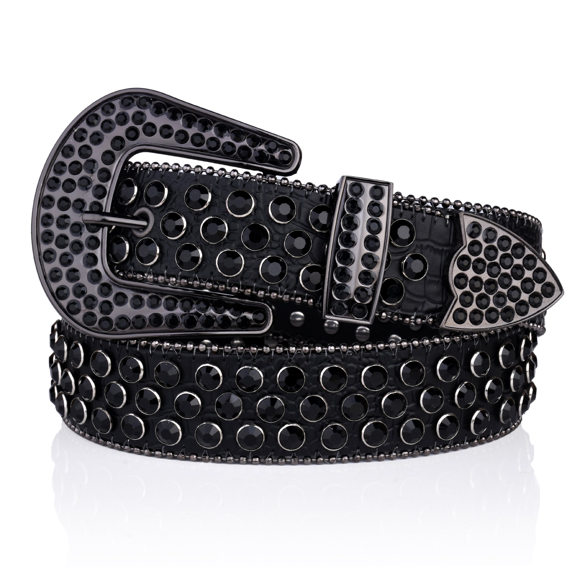 Women's Sparkling PU Leather Belt with Rhinestone Studs for Wedding and Valentine's Day