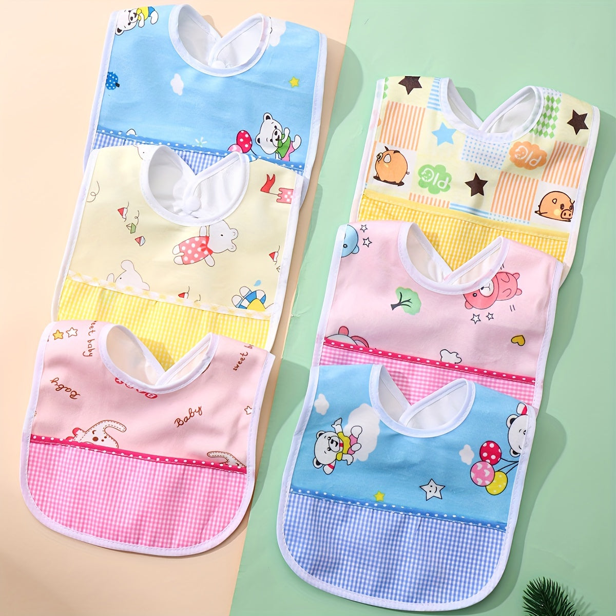 Set of 3 Waterproof Baby Bibs with Cartoon Designs for Feeding and Drooling