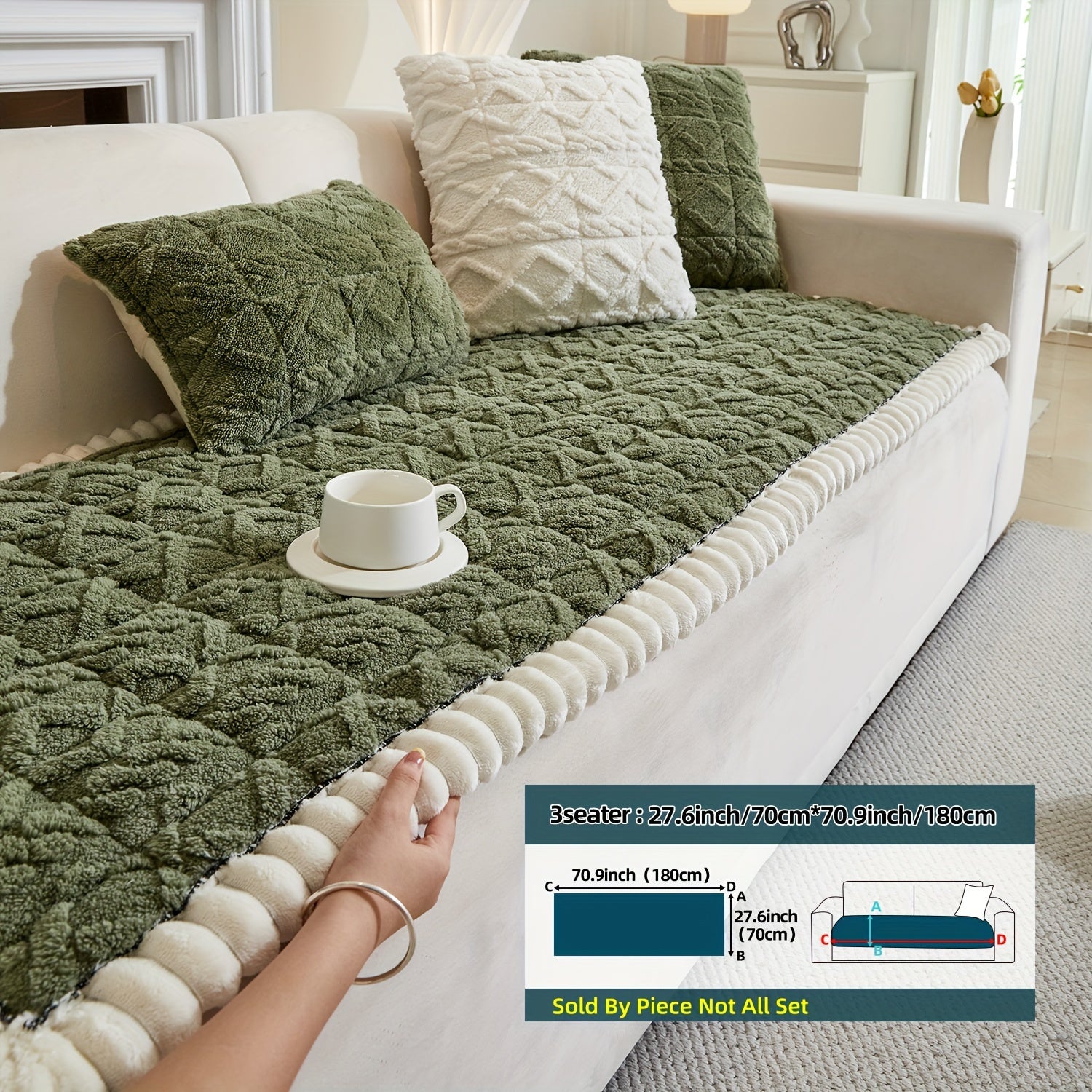 Bohemian Quilted Sofa Cover Plush Fabric Non-Slip Machine Washable Decorative