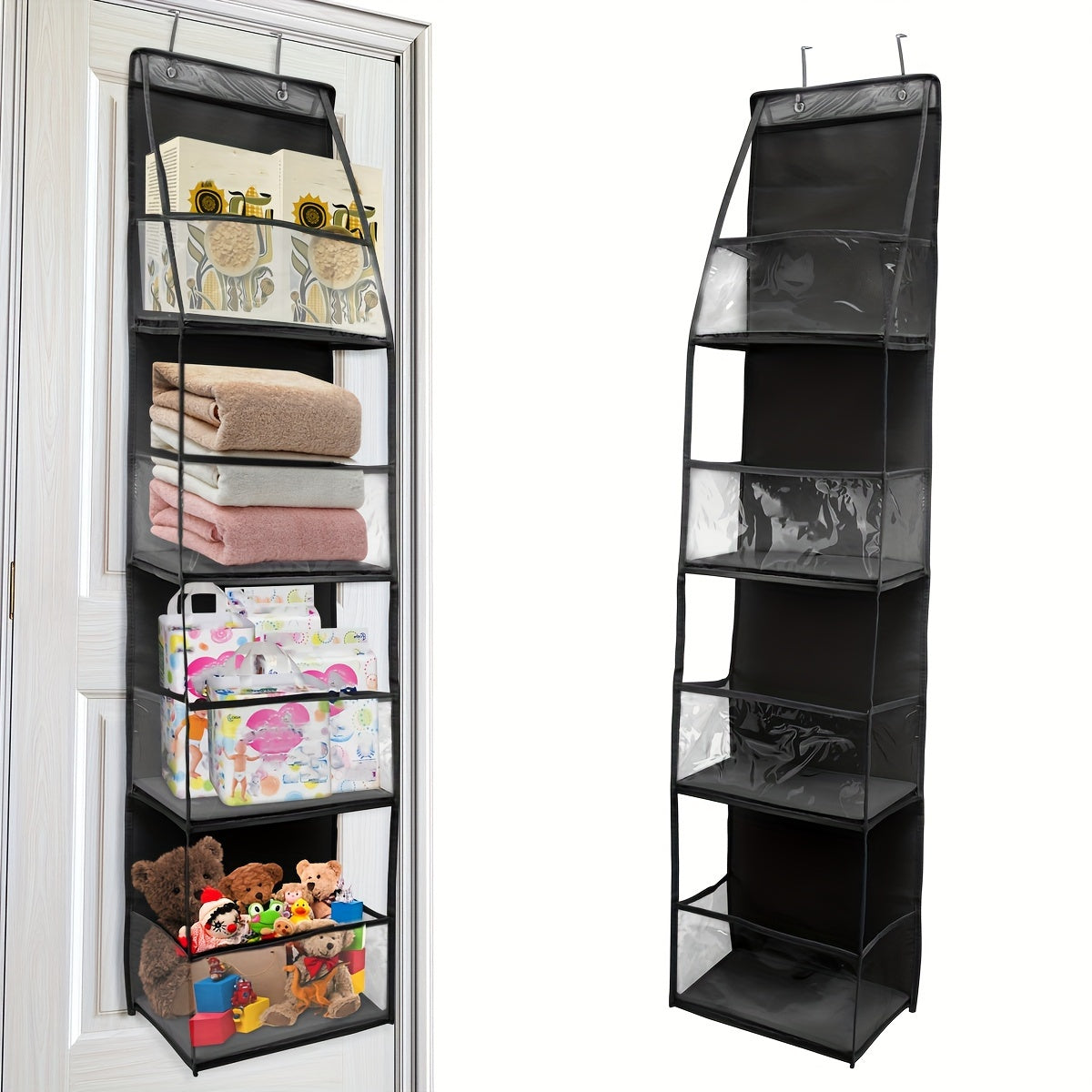 Over-the-Door Hanging Storage Organizer with 4 Shelves Waterproof Polyester for Bedroom Cloakroom