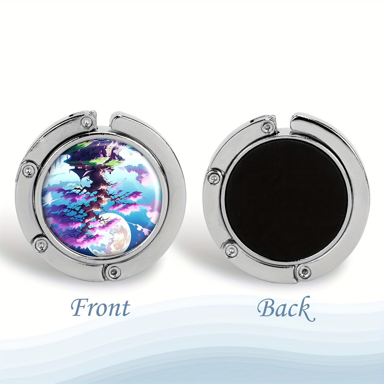 Folding Metal Purse Hanger with Cherry Blossom Tree and Moon Design Portable Handbag Hook Stylish Bag Holder