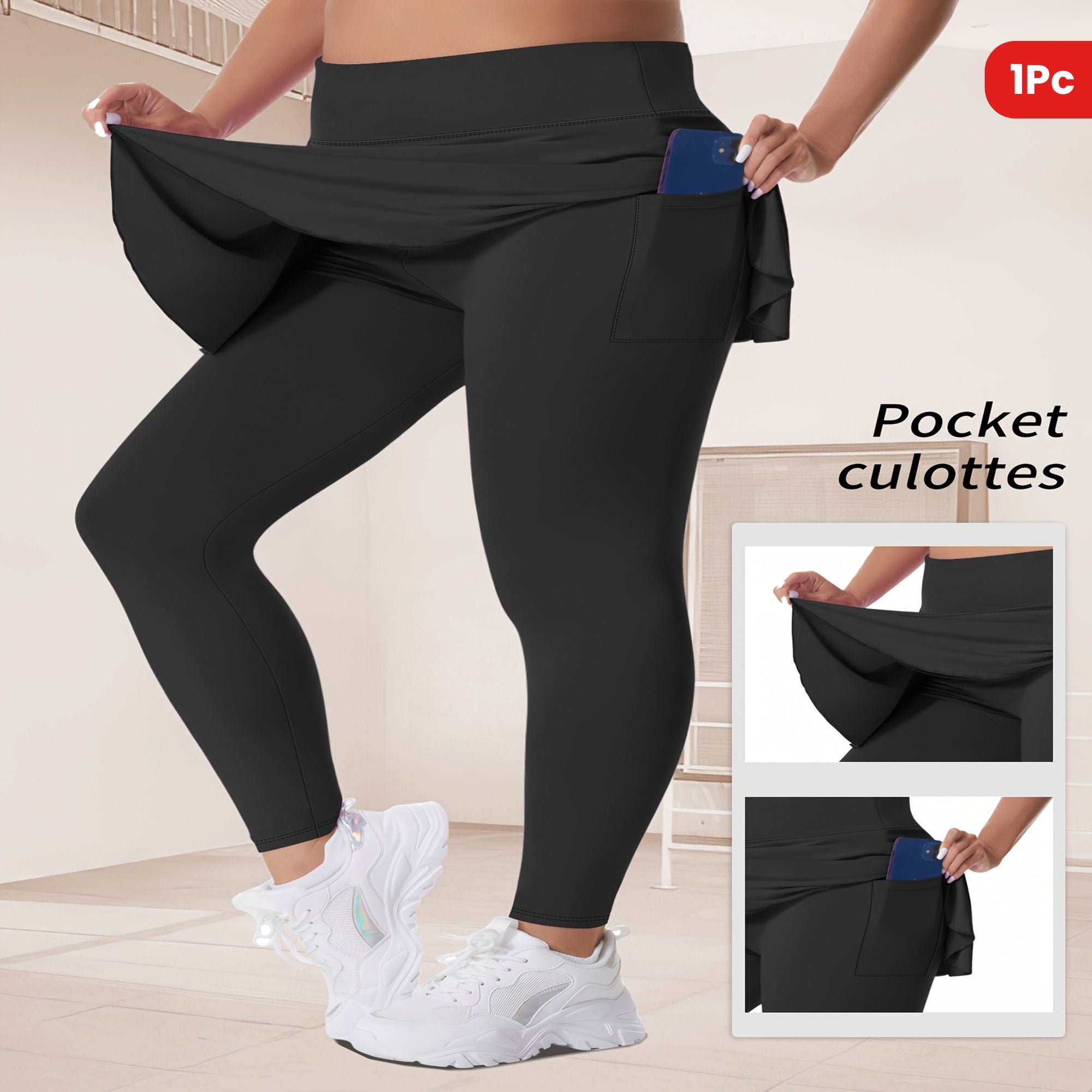 Женские капри-лосины большого размера с высокой талией и карманами, полиэстер, эластан, однотонные