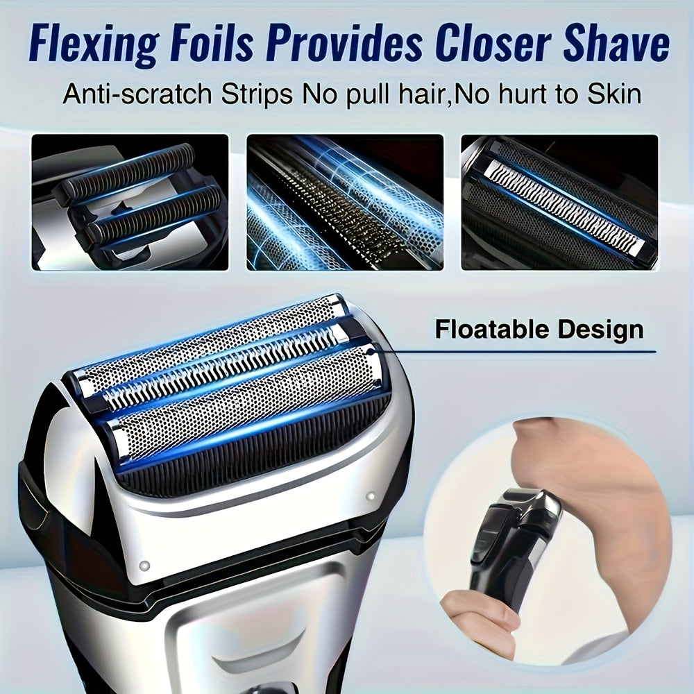 Electric shaver LED display USB rechargeable 3-head stainless steel blades portable for home travel office car