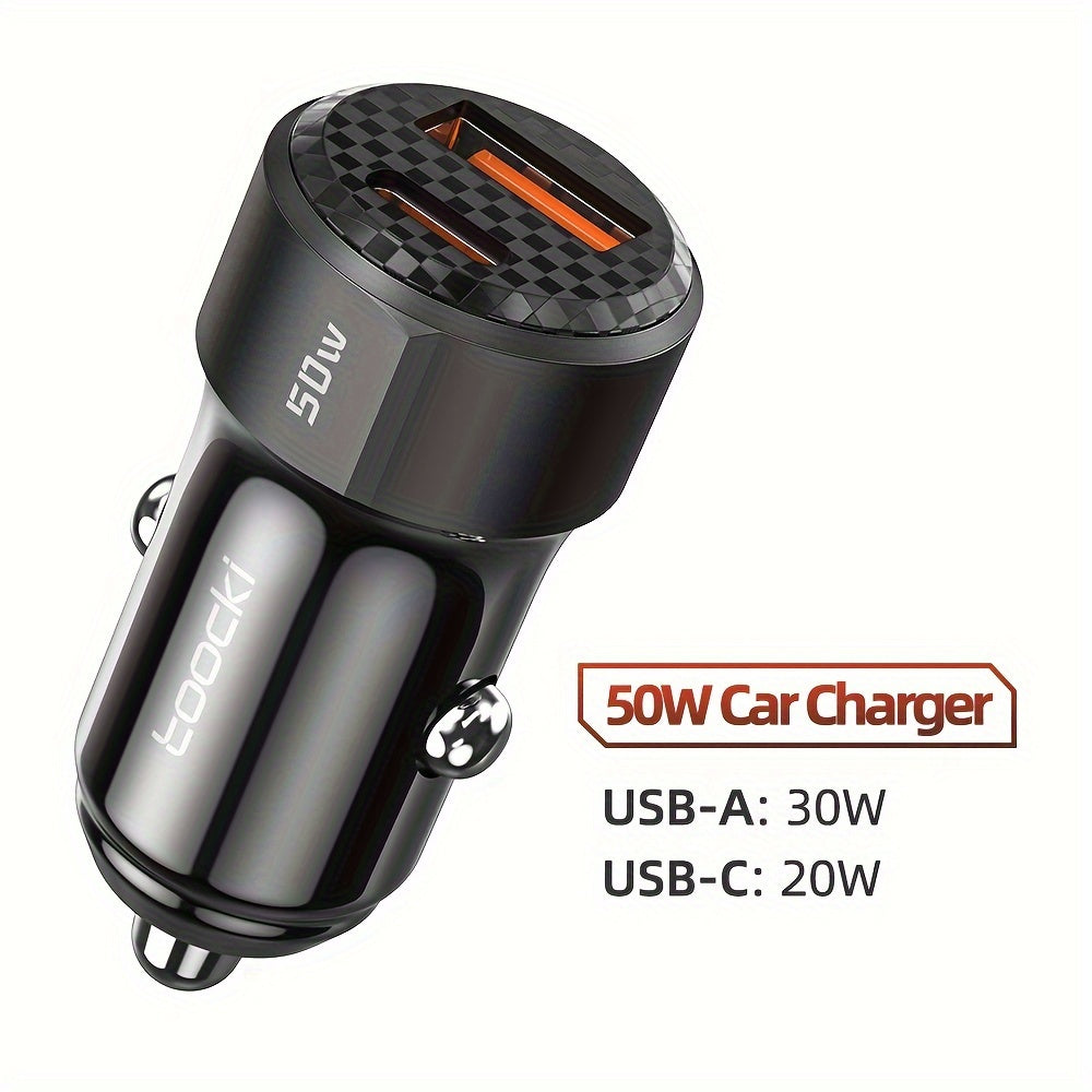 Car Charger 50W USB-C PD QC Fast Charging for Vehicles Portable Durable