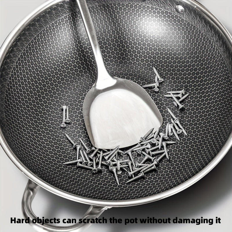 Wok de panal de acero inoxidable 304 con tapa para cocinas de gas y inducción