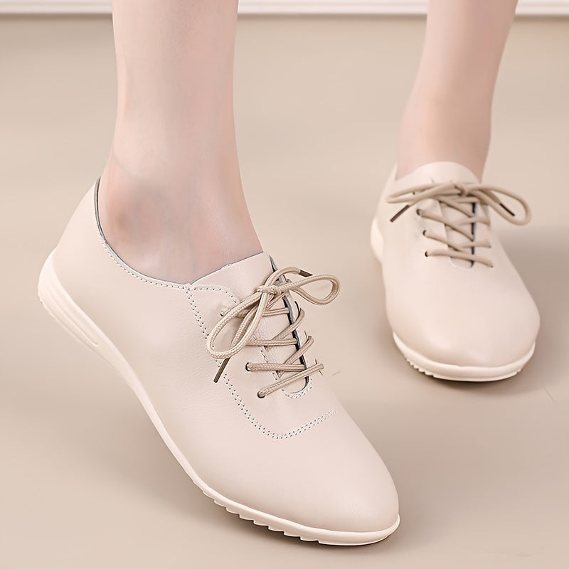 Women's Lace-Up Flats with Non-Slip PU Sole Casual Shoes Black All-Season