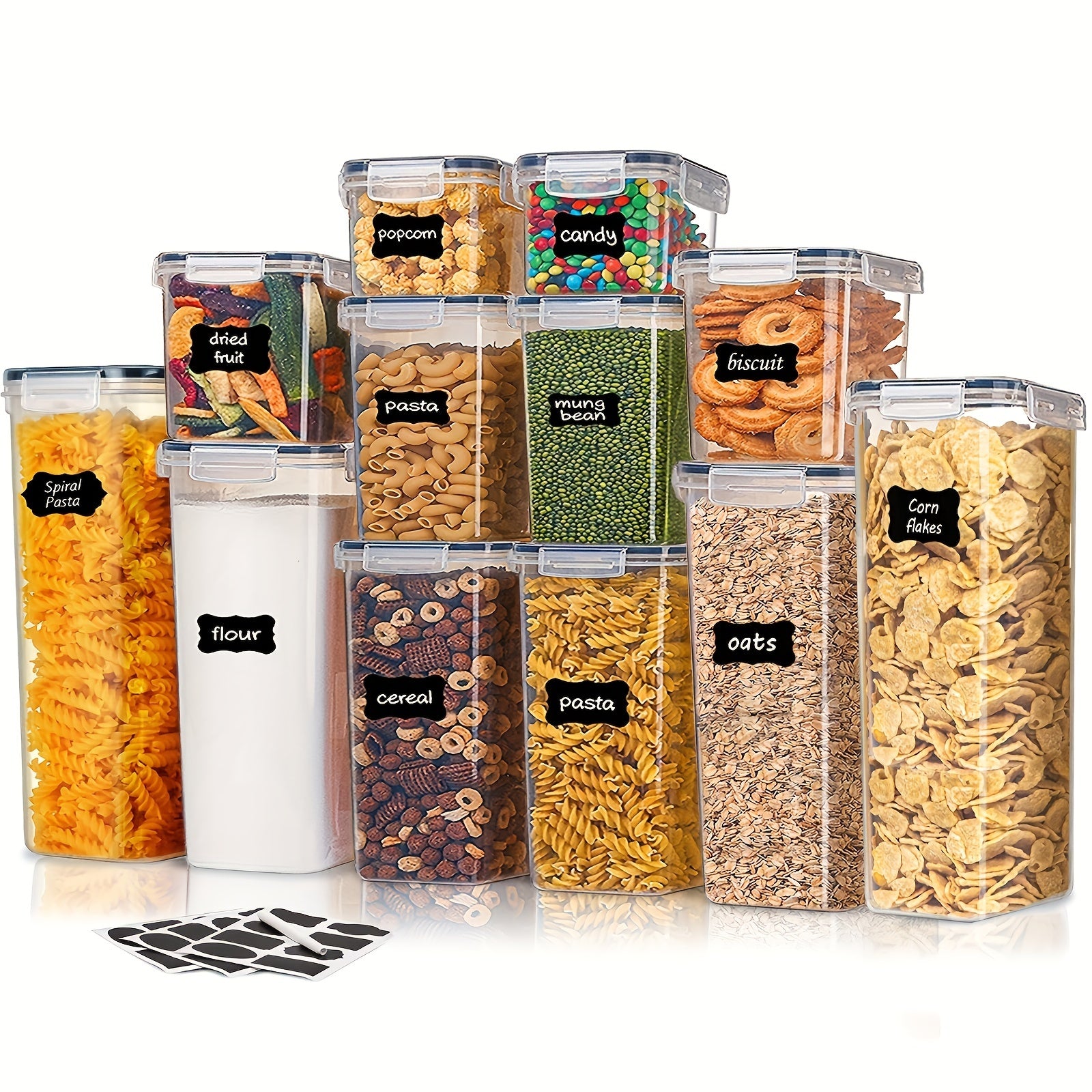 6/12pcs Plastic Food Storage Containers Set, Airtight Canisters for Pantry Organization