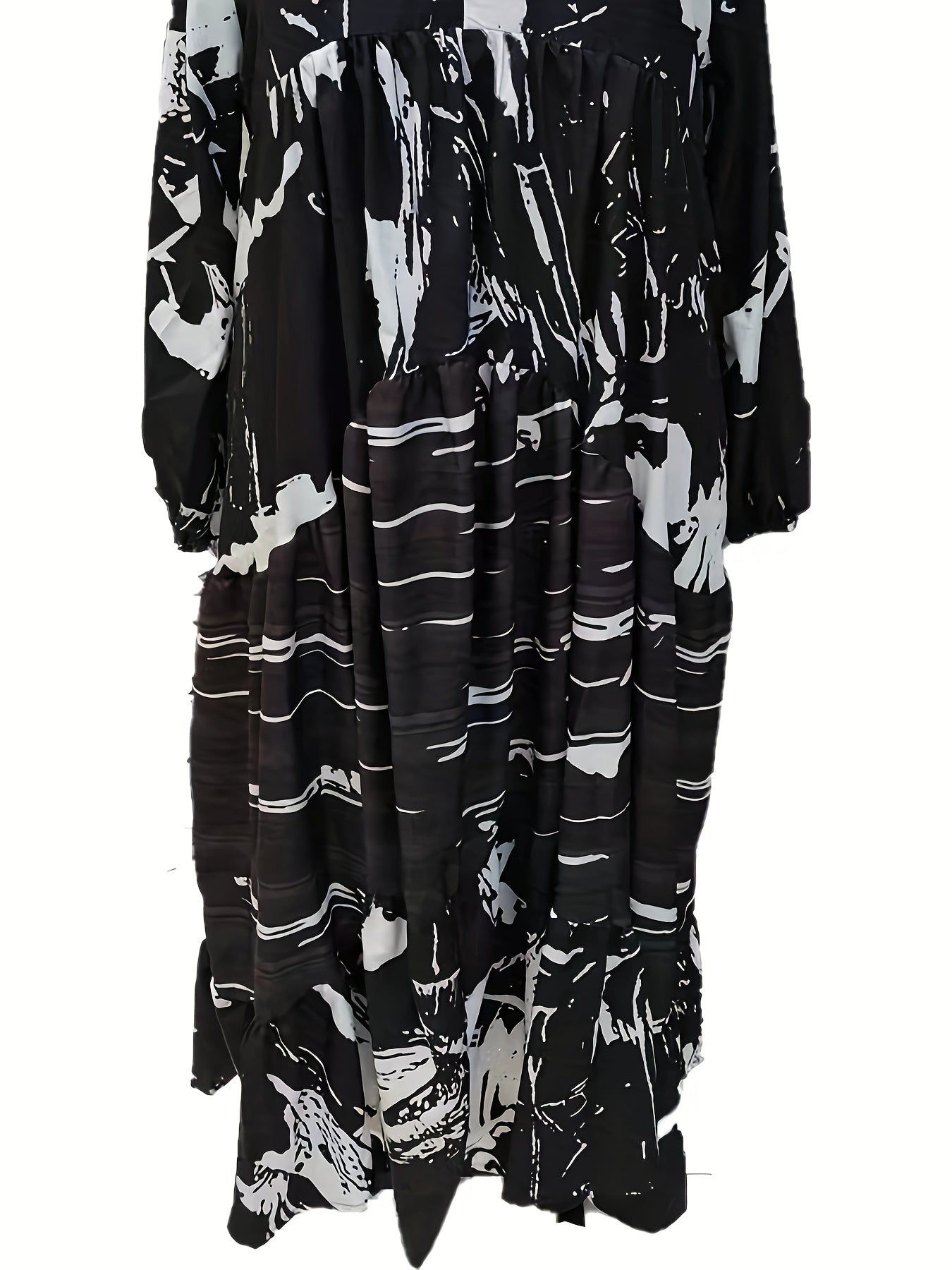 Women's Maxi Dress V-Neck Striped Black and White Polyester All-Season Party Wear