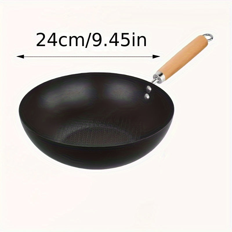 Cast Iron Wok 20cm Non-Stick Traditional Chinese Cooking Pan for Gas and Electric Stoves