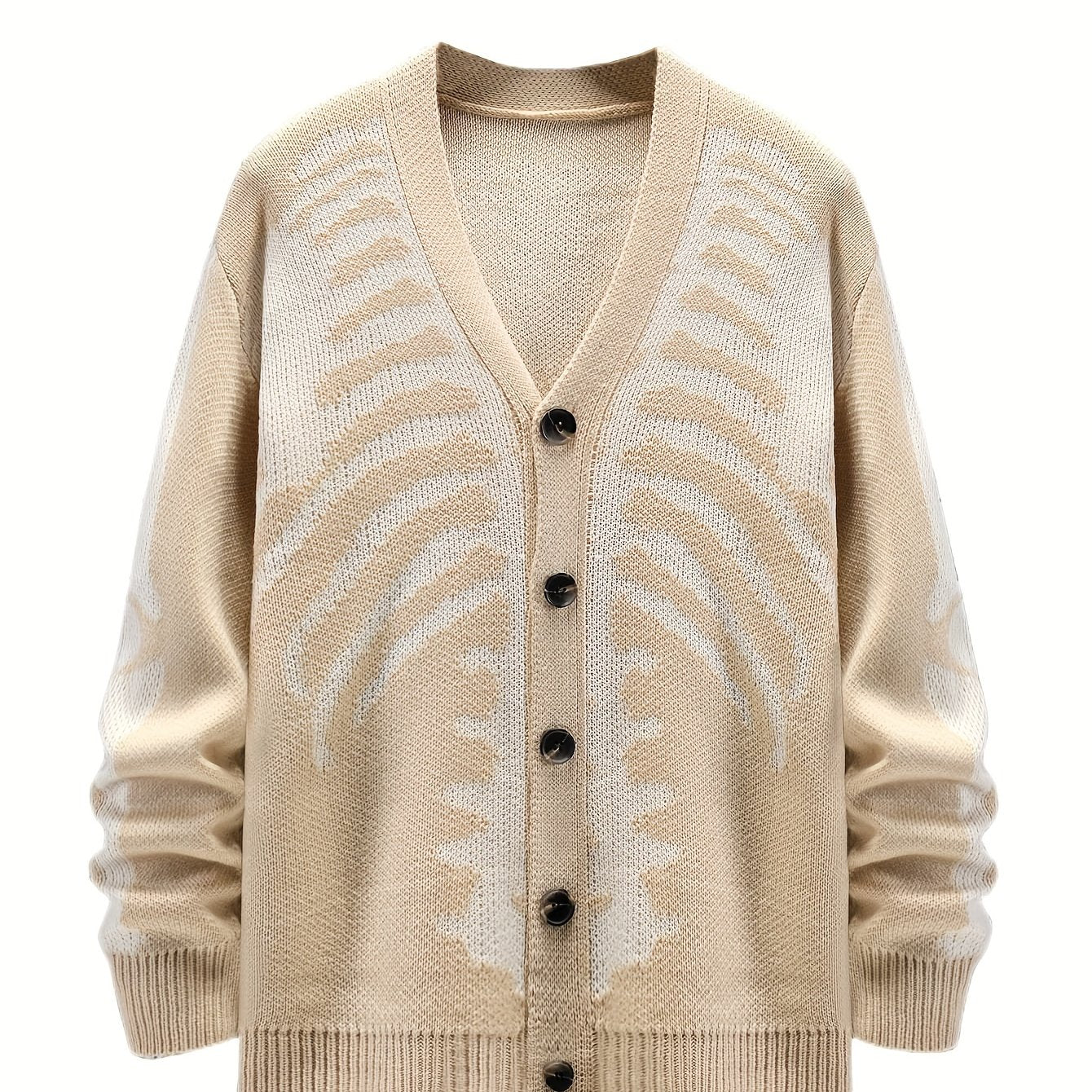 Men's Plus Size Skeleton Print Knit Cardigan Sweater Long Sleeve V-Neck Fall Winter
