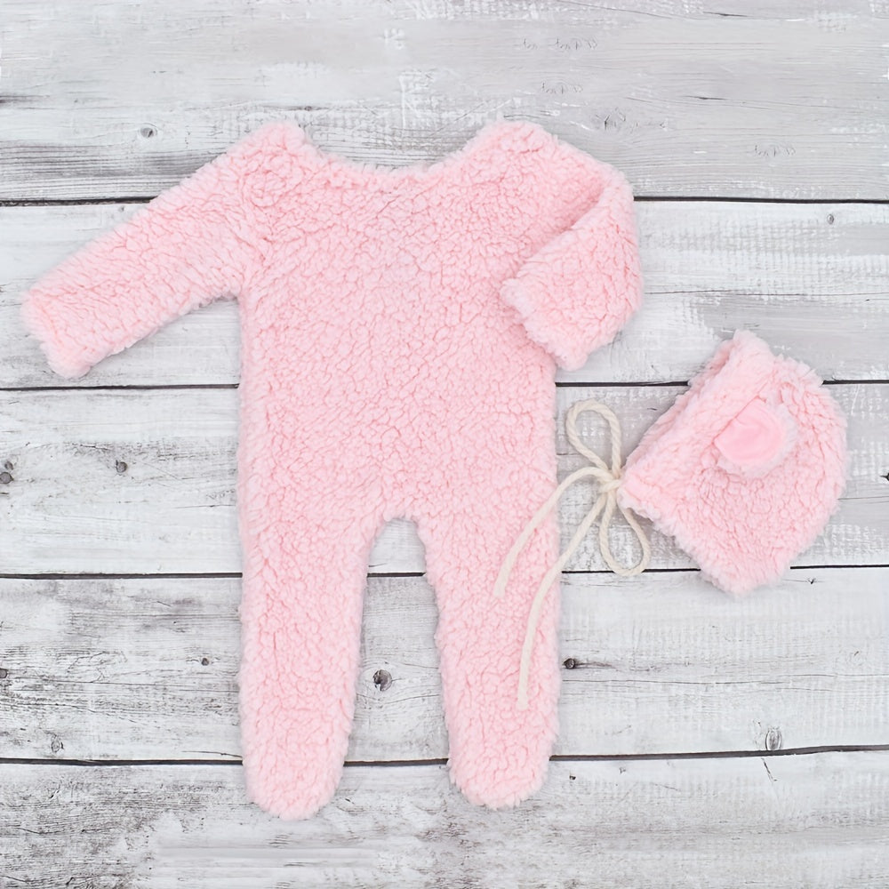 Baby Girl Acrylic Bear Outfit Set with Matching Hat in Pink Brown Grey or White