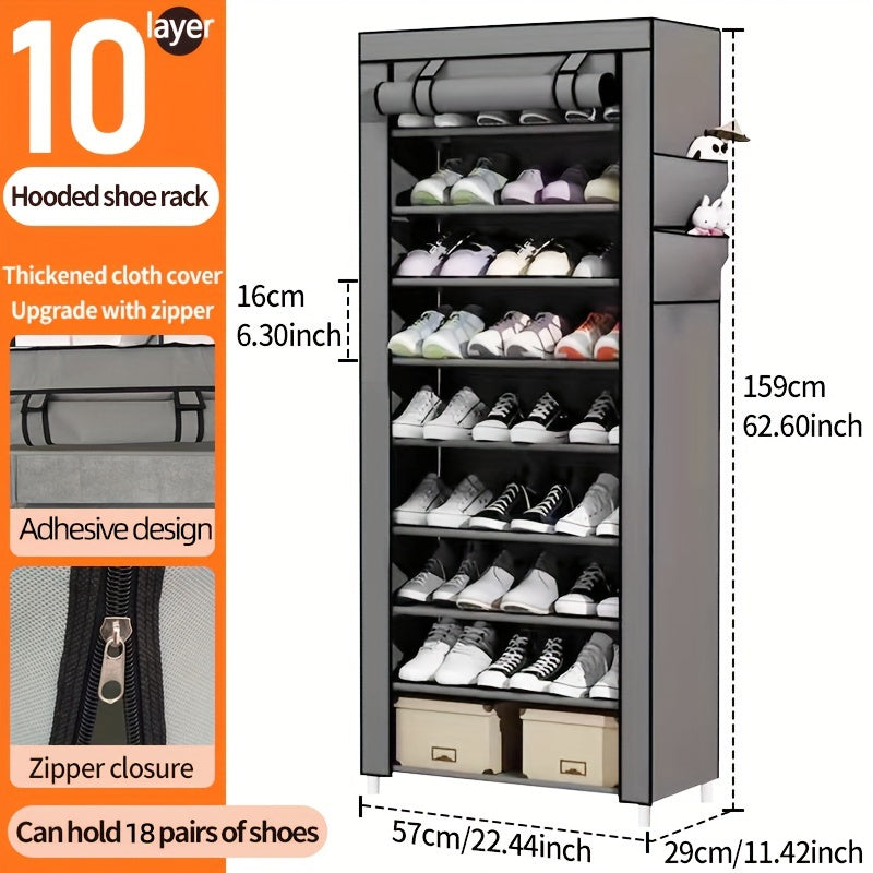 10-Tier Shoe Rack with Dust Cover, Vertical Storage for Bedroom Doorway