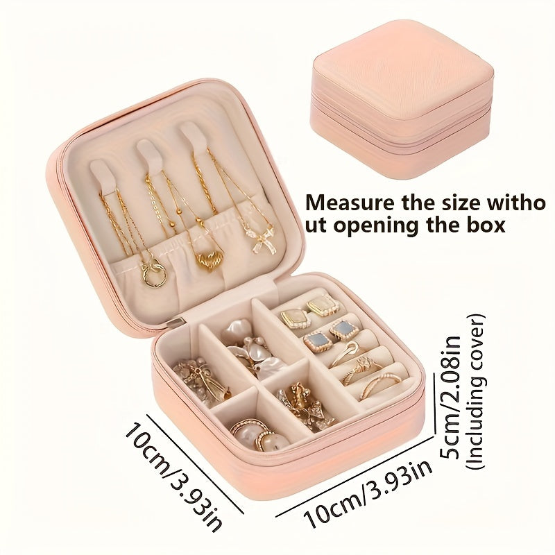 Leather Jewelry Organizer with Zipper Closure and Fabric-Lined Compartments