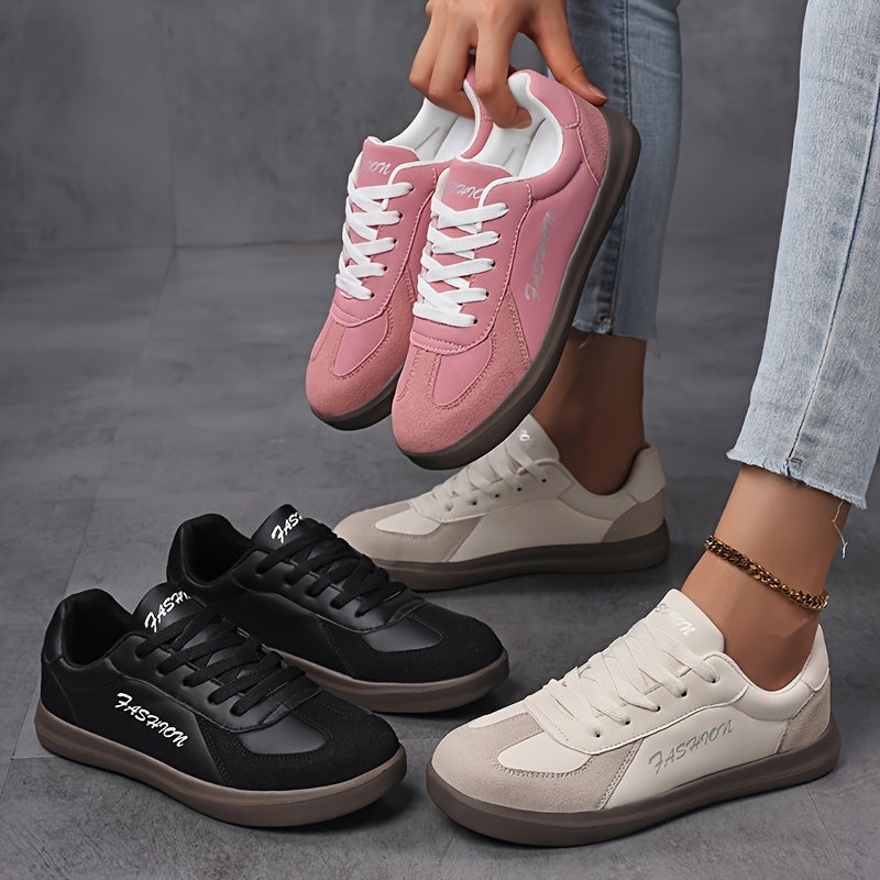 Zapatillas de moda negras para mujer, calzado casual de bajo corte, punta redonda, con cordones, para todas las estaciones