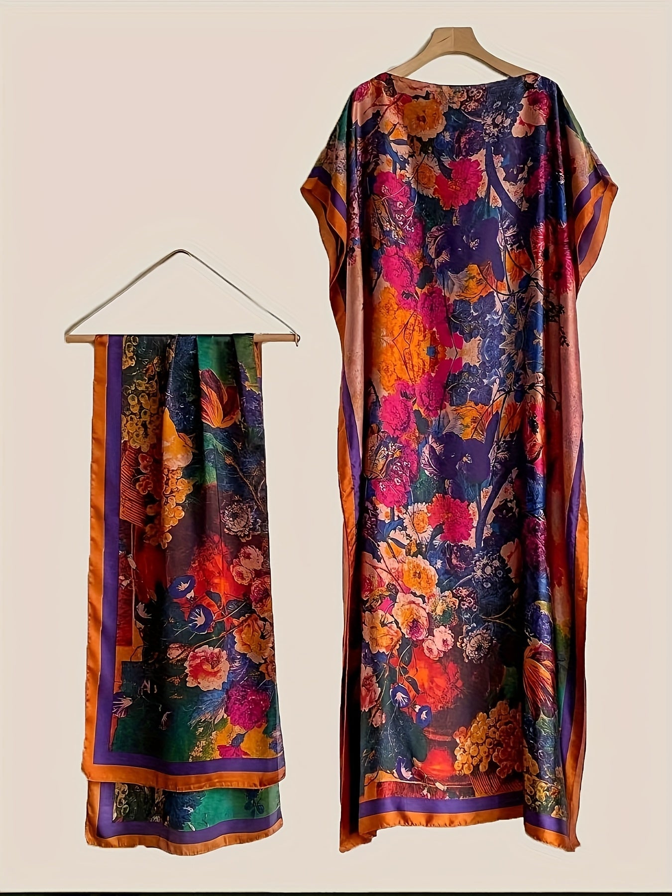Women's Plus Size Floral Print Batwing Sleeve Maxi Dress Polyester Casual Party Wear