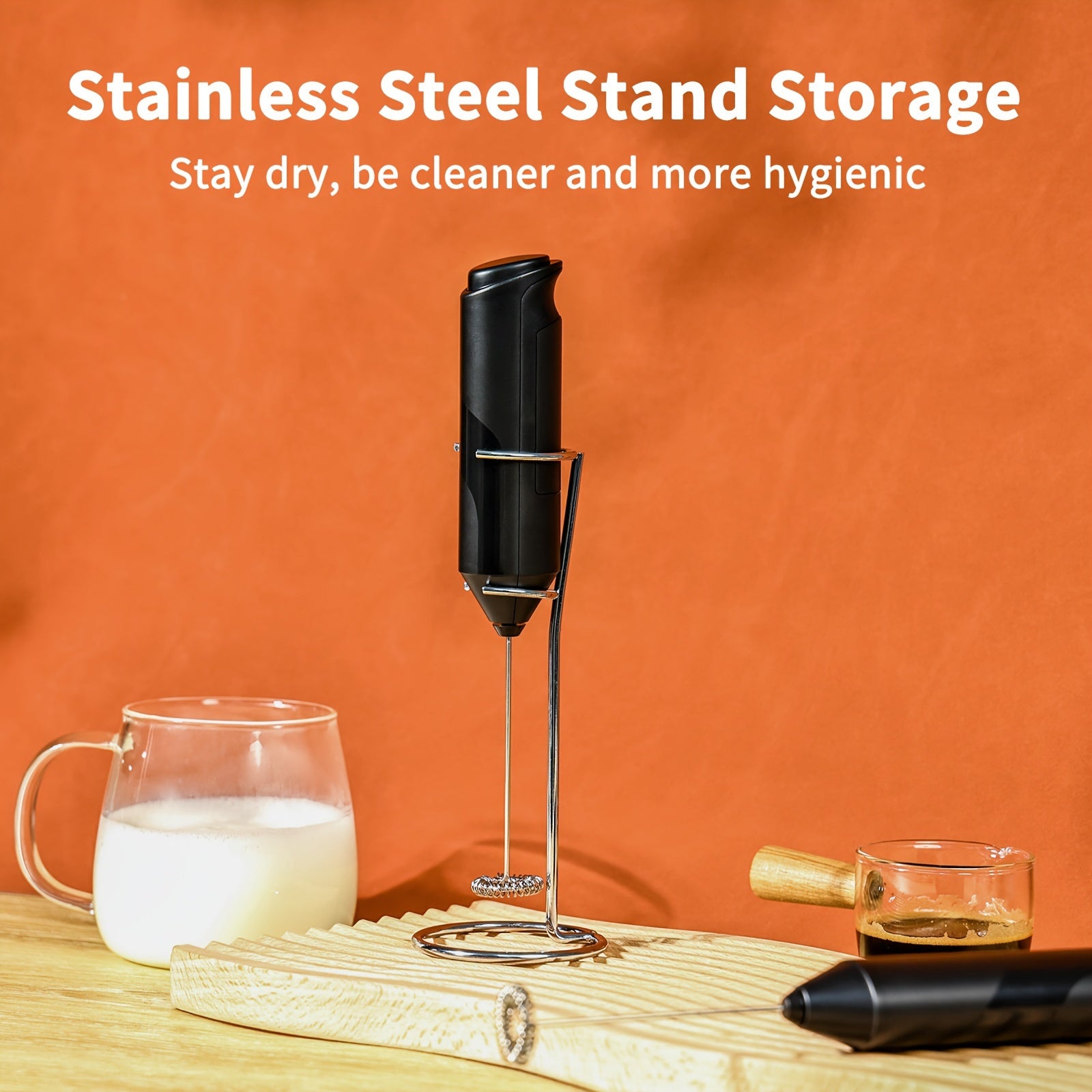 Ручной электрический взбиватель для молока, работающий на батарейках, пеновзбиватель для кофе и горячих напитков, черный