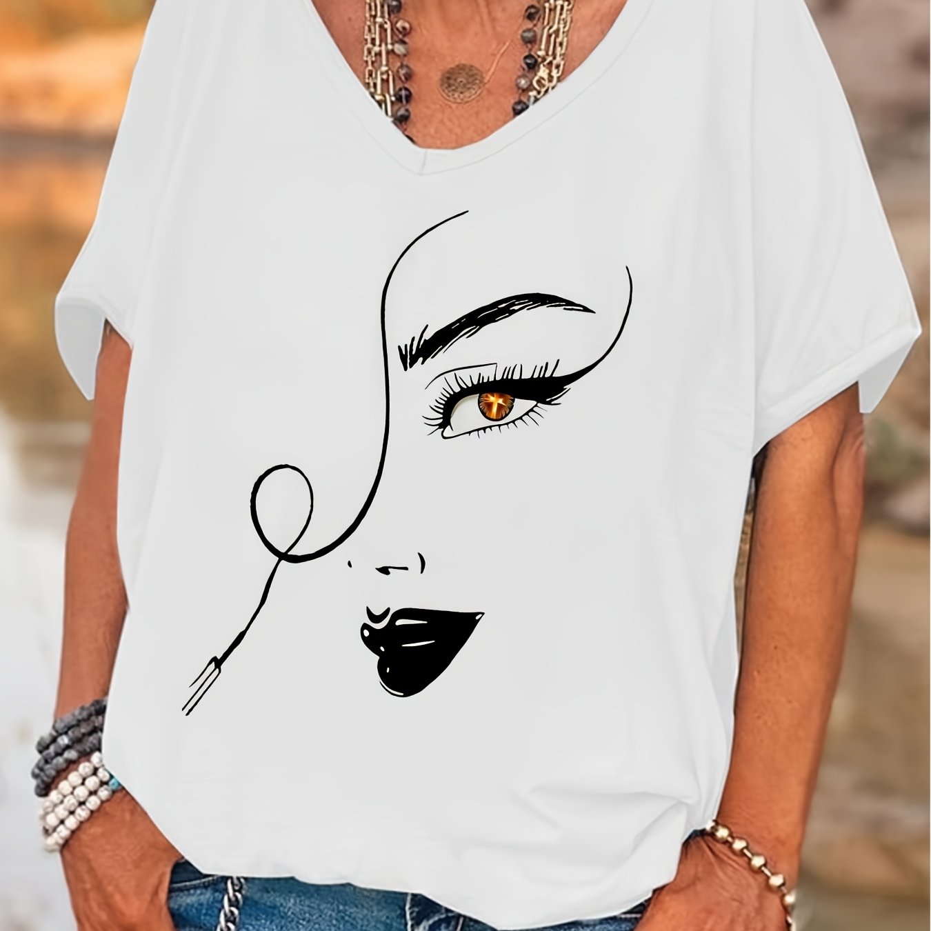 Туника для женщин больших размеров светло-серого цвета с V-образным вырезом и рукавами баттерфляй, повседневный стильный топ