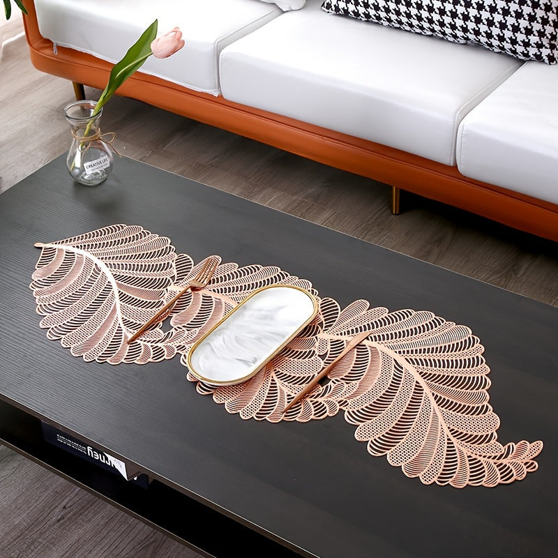 Gold Table Flag with PVC Leaf Design Heat-Resistant Anti-Slip for Coffee Tables 1 Piece