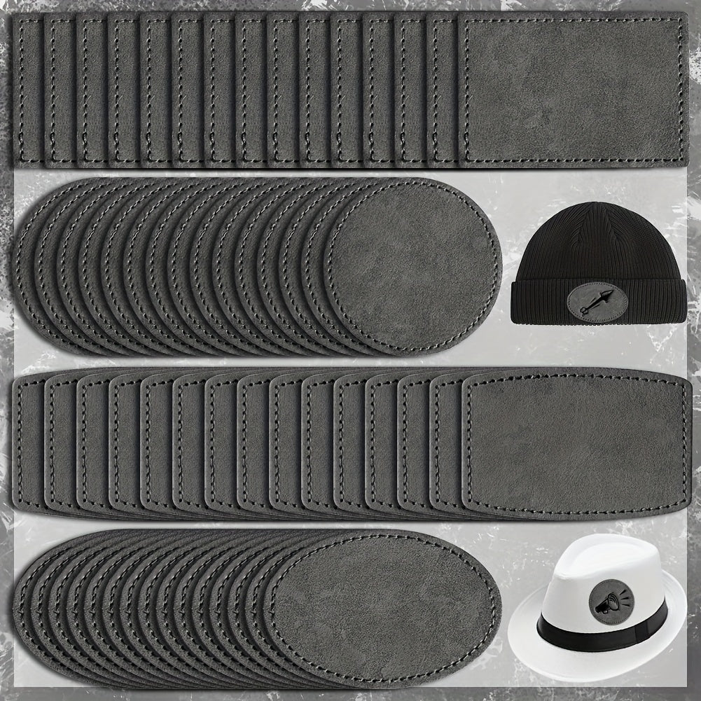 60 Pieces of Faux Leather Patches for Hats and Clothing with Adhesive Backing and Laser Engraving Blanks