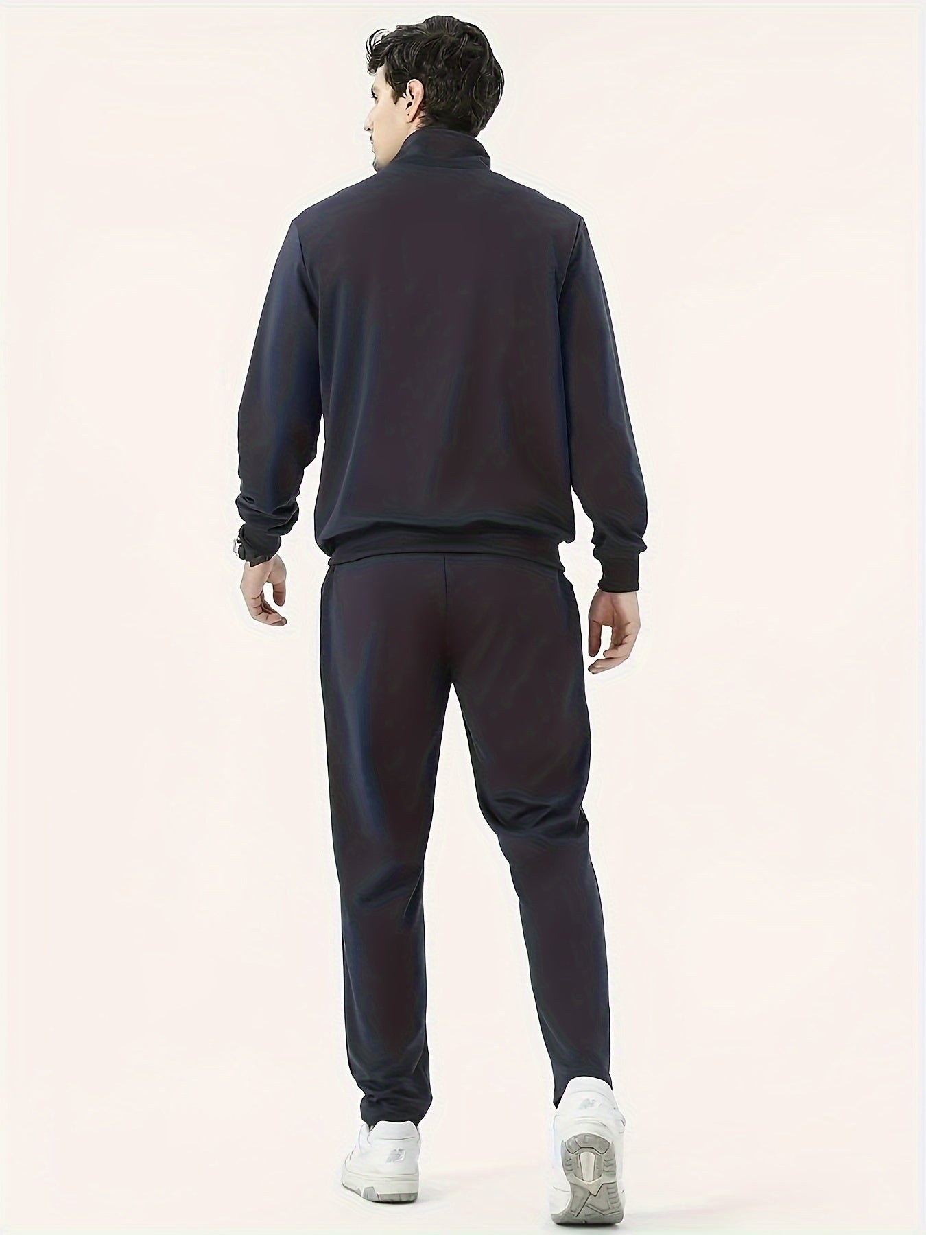 Men's Casual Sportswear Set Polyester Zip-Up Jacket and Drawstring Joggers with Pockets All-Season Comfort