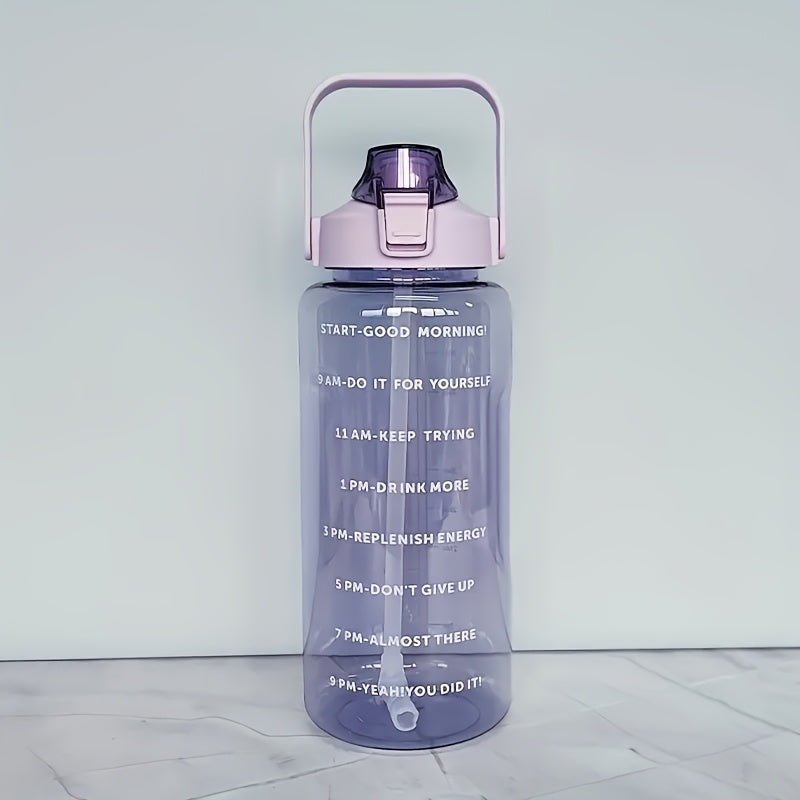 Sports Water Bottle with Straw and Time Marker, Durable Plastic, 24oz for Workout and Camping