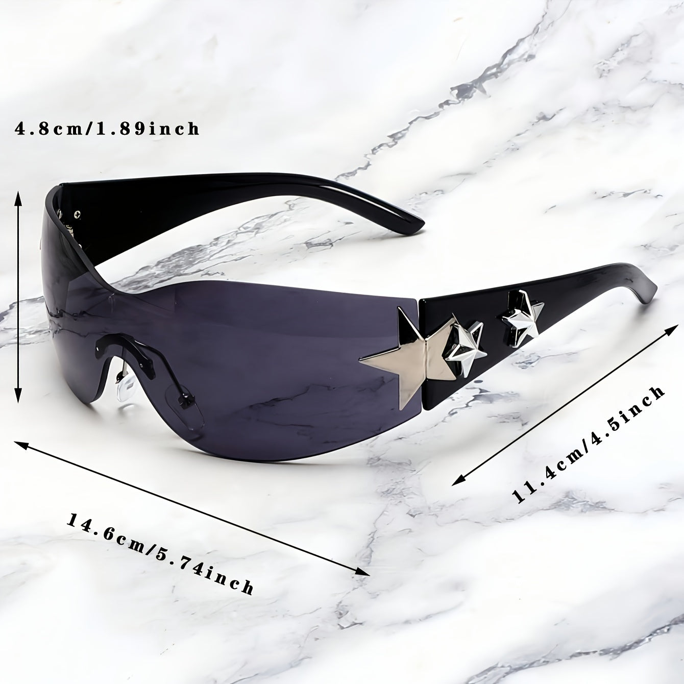 Ayollar uchun oltin moda ko‘zoynaklar, pentagram dizayni va konkav tafsilotlar bilan