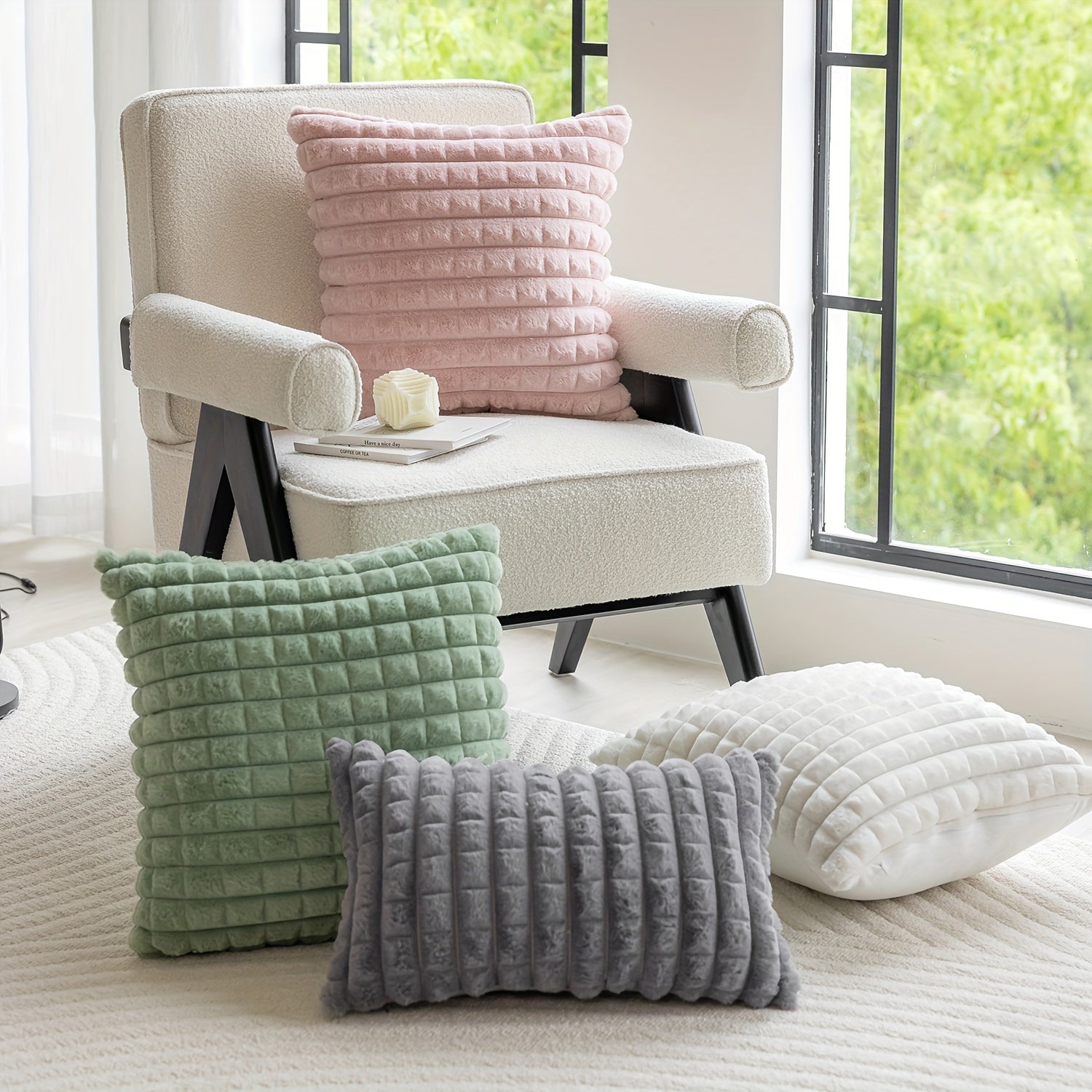 Kareli plush yostiq qopqog'i, divan uchun, fermaga mo'ljallangan dekor, 44x45 sm yoki 50x30 sm