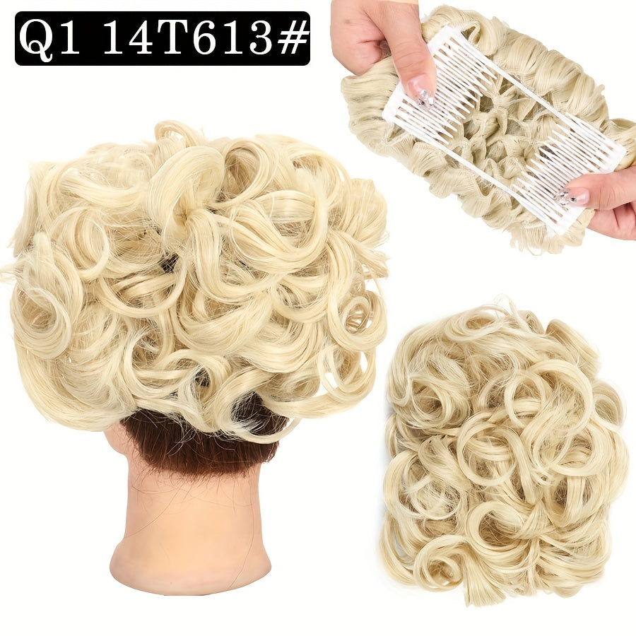 Women's Blonde Synthetic Messy Bun Hair Piece with Flowy Wavy Style