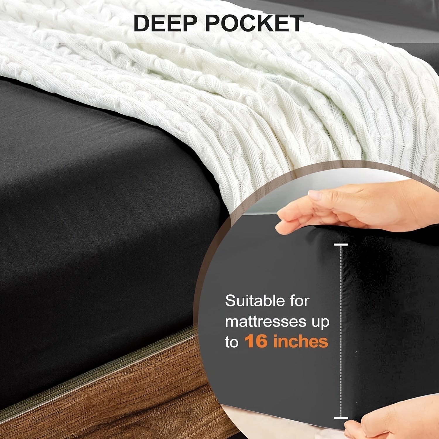 Queen Size Fitted Sheet Microfiber Breathable Deep Pockets Solid Black