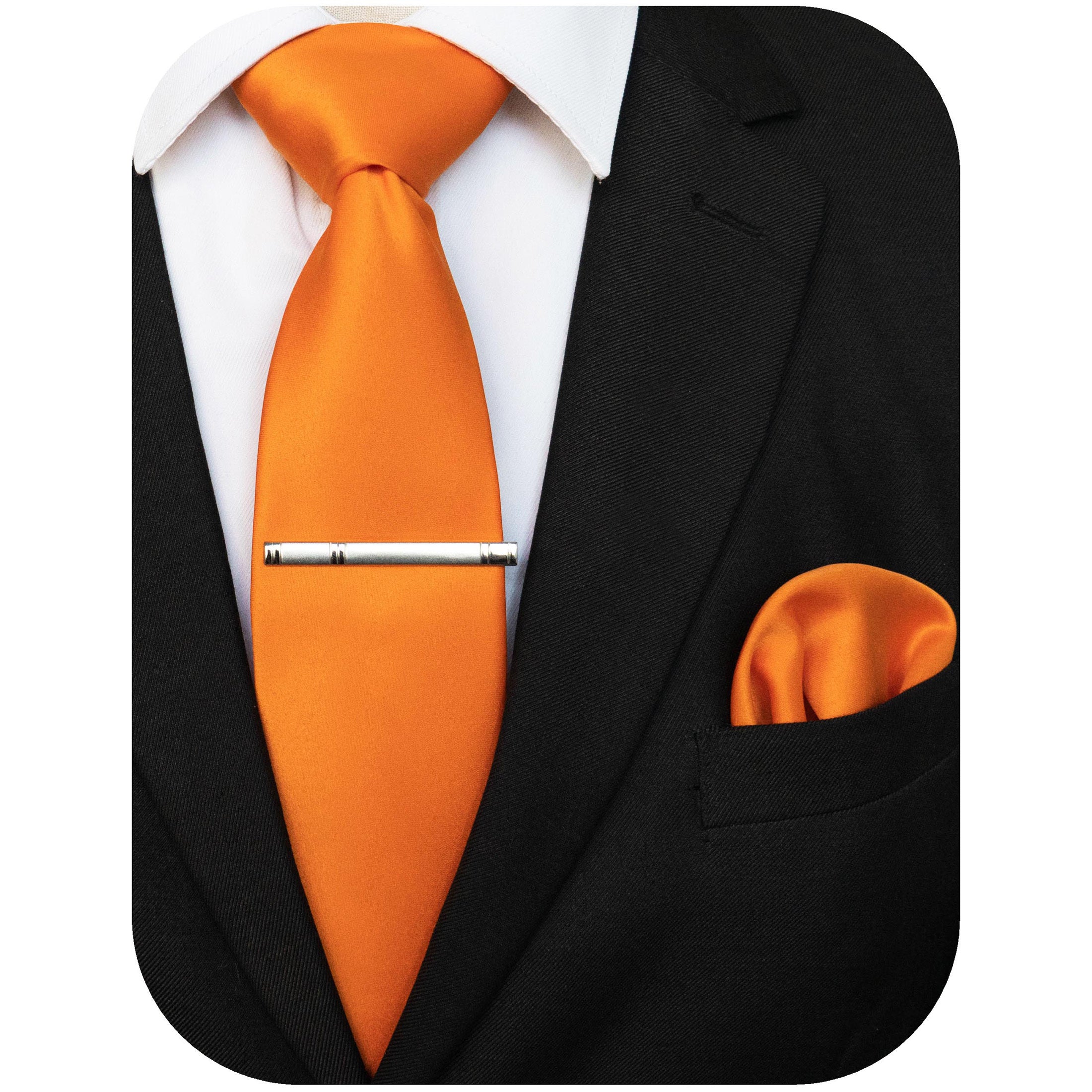 Men's Solid Color Tie and Pocket Square Set with Tie Clip for Business and Wedding