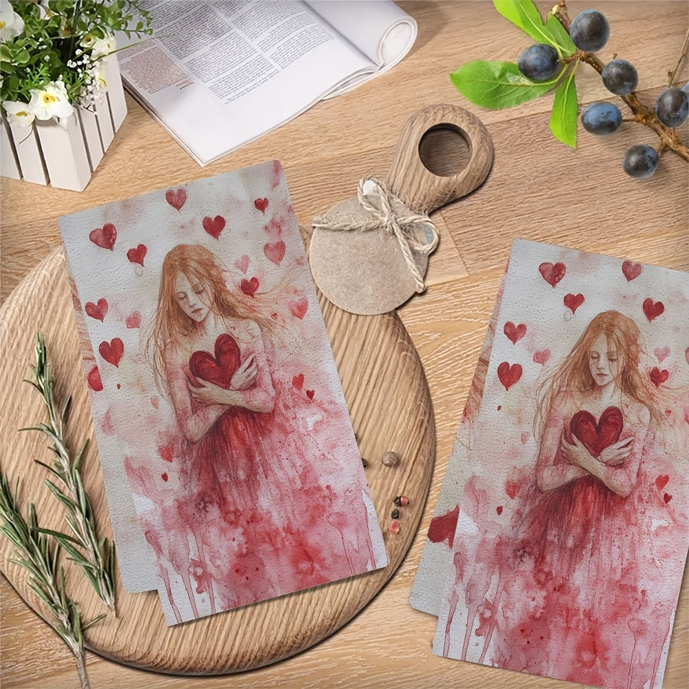 Set of 2 Ultra Soft Kitchen Towels Valentine’s Day Goddess Design 16x24 Inches Highly Absorbent