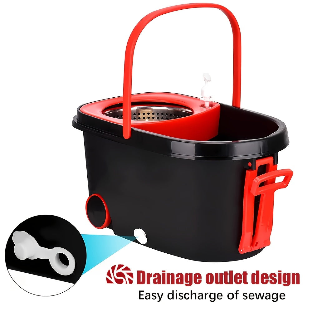 Премиум набор швабры с ведром и ремешком на запястье, включает 4 микрофибровые сменные головки, 2 колесика, комплект для уборки полов без помощи рук для гостиной, спальни, ванной и кухни - изготовлен из долговечного пластикового материала.