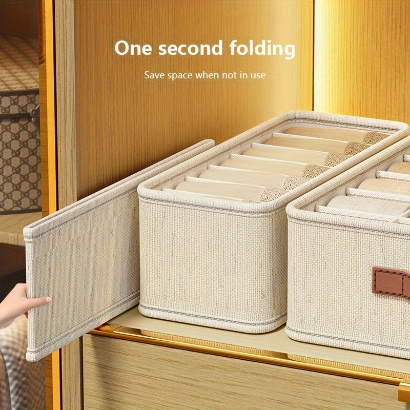 Foldable Fabric Storage Organizer with Faux Leather Handles for Closet and Drawer Organization