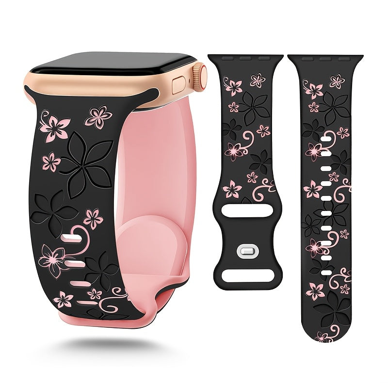 Women's Floral Silicone Watch Band for Apple Watch Series SE 9 8 7 6 5 4 3 2 1