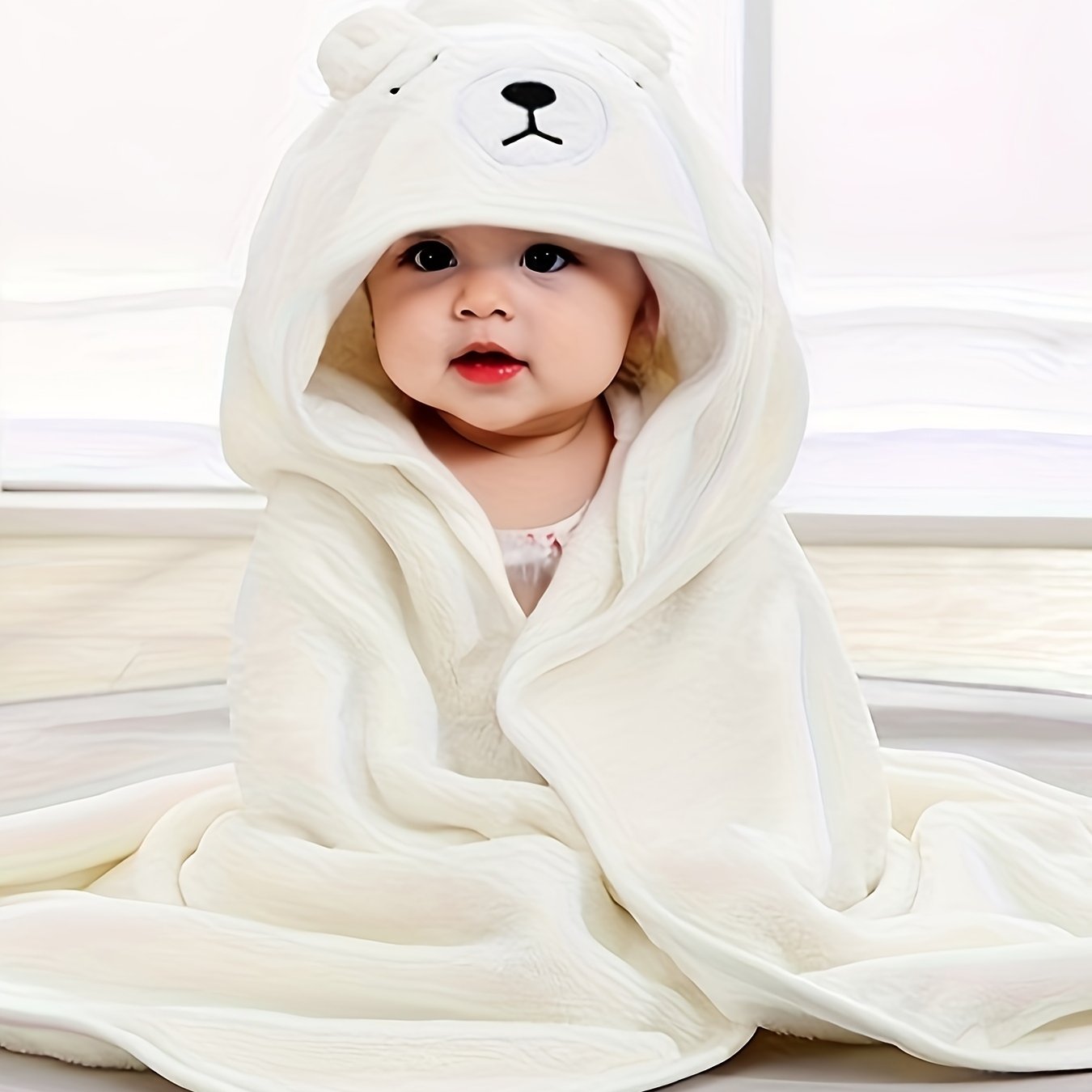Baby Boy's 3D Animal Ear Hooded Bathrobe Soft Breathable Absorbent Baby Robe for All Seasons