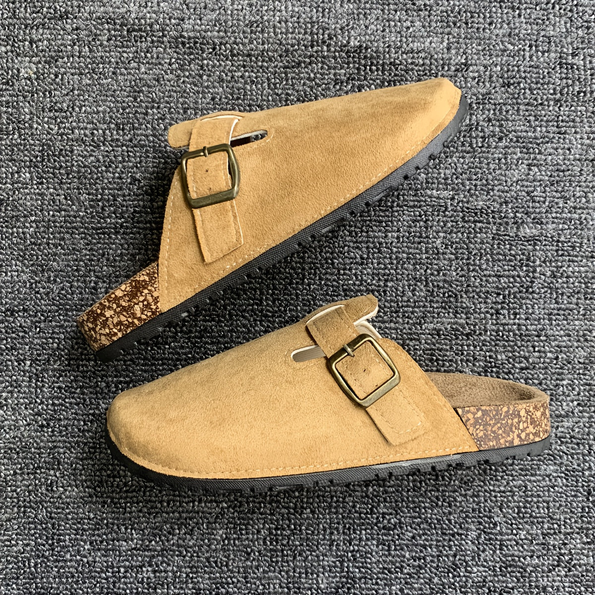 Women's Slip-On Mules Tan Casual Shoes with Buckle and Non-Slip Sole