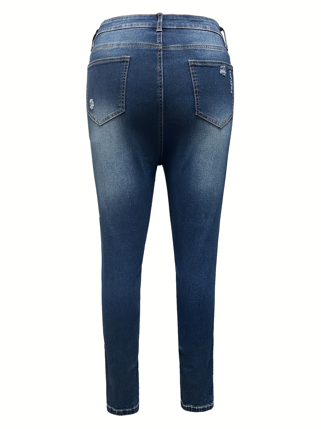 Women's Plus Size Leopard Print Patchwork Slim-Fit Jeans Stretch Denim Cuffed