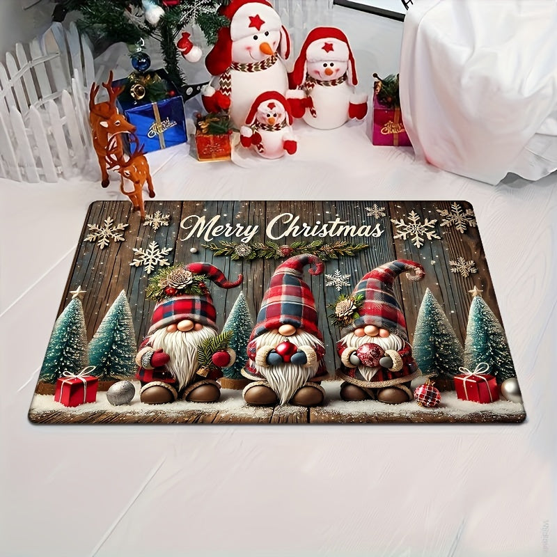 Cozy Christmas Gnome Flannel Door Mat Non-Slip Absorbent Rug for Entryway